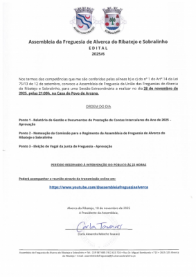 Sessão Extraordinária da Assembleia de Freguesia