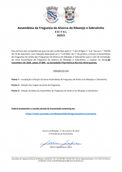 Sessão de Instalação da Nova Assembleia de Freguesia - Tomada de Posse Sessão de Instalação da Nova Assembleia de Freguesia - Tomada de Posse
