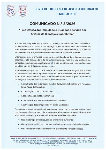 Pela Defesa da Mobilidade e Qualidade de Vida em Alverca do Ribatejo e Sobralinho - Comunicado