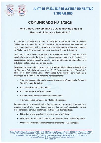 Pela Defesa da Mobilidade e Qualidade de Vida em Alverca do Ribatejo e Sobralinho - Comunicado