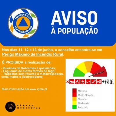 Aviso &agrave; Popula&ccedil;&atilde;o - Perigo de Inc&ecirc;ndio Rural - Medidas Preventivas
