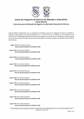 Concurso para Atribui&ccedil;&atilde;o de Lugares no Mercado Semanal de Alverca