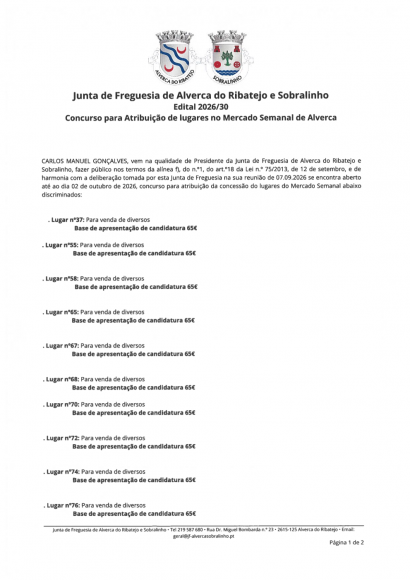 Concurso para Atribui&ccedil;&atilde;o de Lugares no Mercado Semanal de Alverca