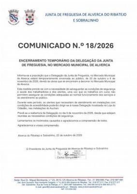Comunicado N.&ordm;18/2026 - Encerramento Tempor&aacute;rio da Delega&ccedil;&atilde;o da Junta de Freguesia, no Mercado Municipal de Alverca