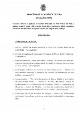 Reuni&atilde;o ordin&aacute;ria e p&uacute;blica da C&acirc;mara Municipal de Vila Franca de Xira