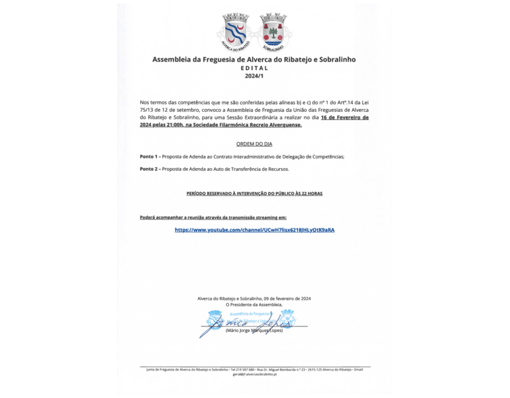 Sessão Extraordinária da Assembleia de Freguesia